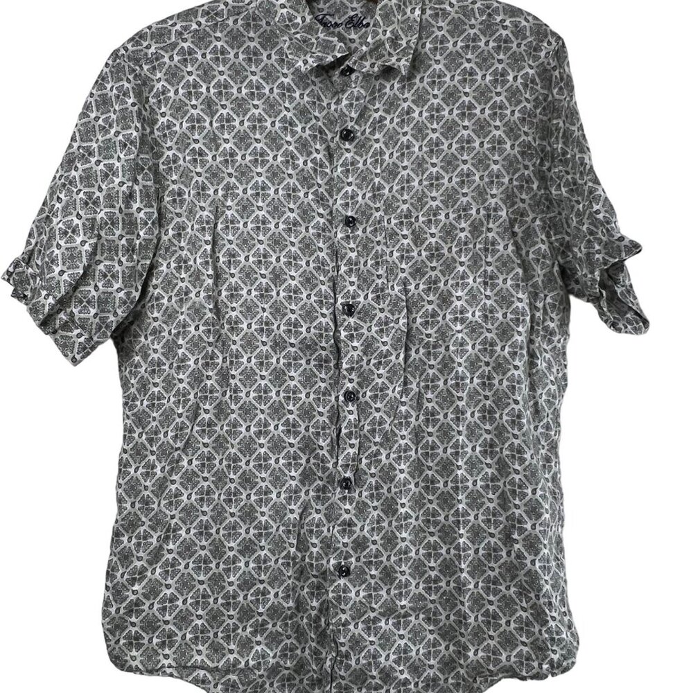 Tasso Elba Shirt Size Medium Hawaiian Floral Print Button Up Short Sleeve Casual